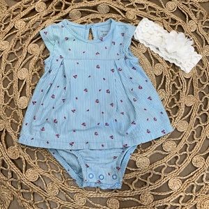 Carter’s blue dress with red tiny flowers prints and additional bow.